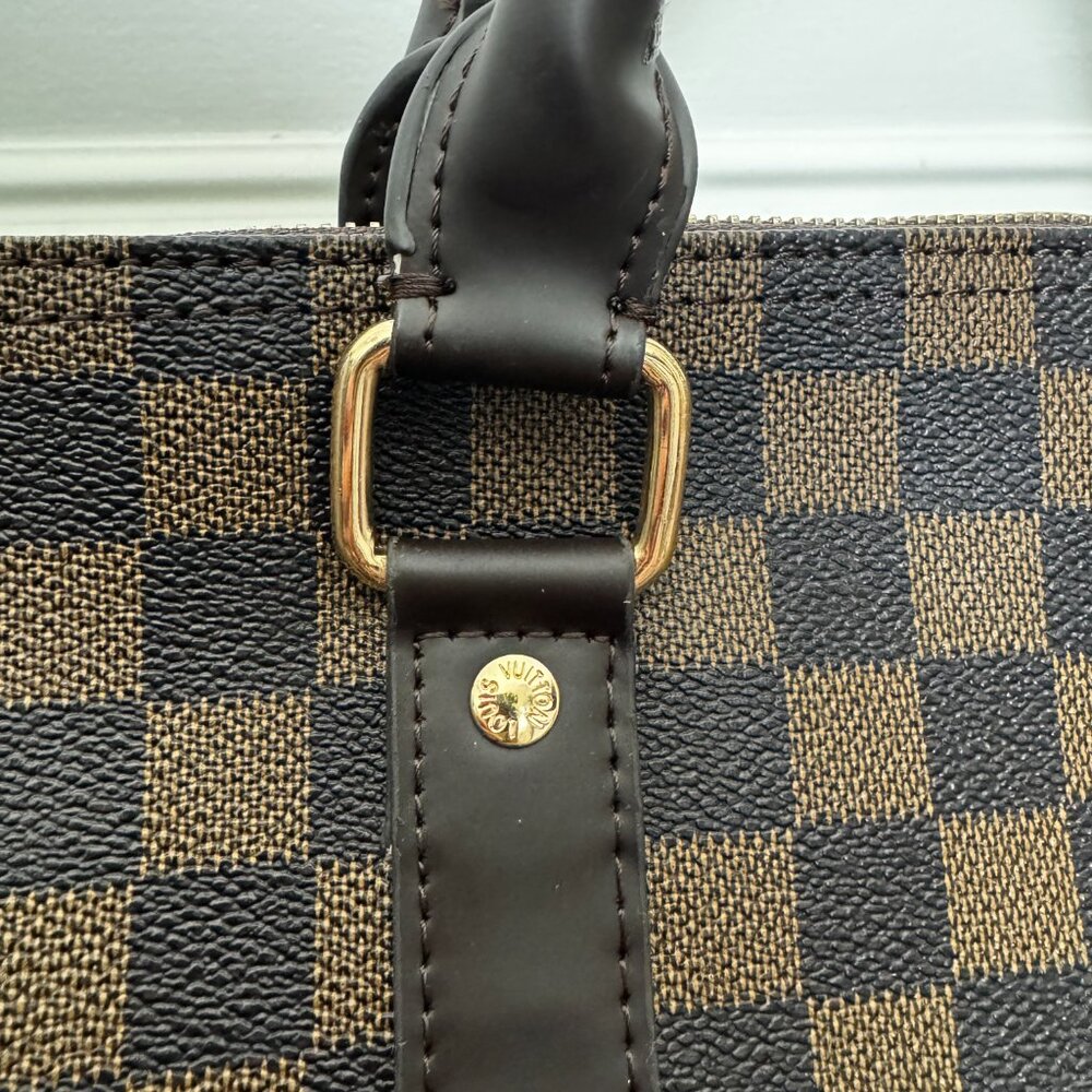 Large Duffel Top Handle With Crossbody Strap Brown Check LV - Picture 9 of 10